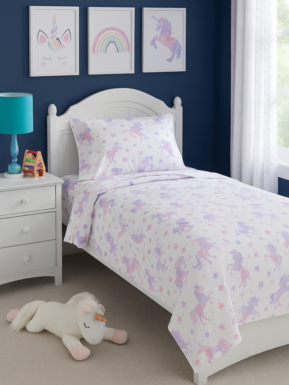 Pastel Unicorn Twin Sheet Set in Pink & Lavender